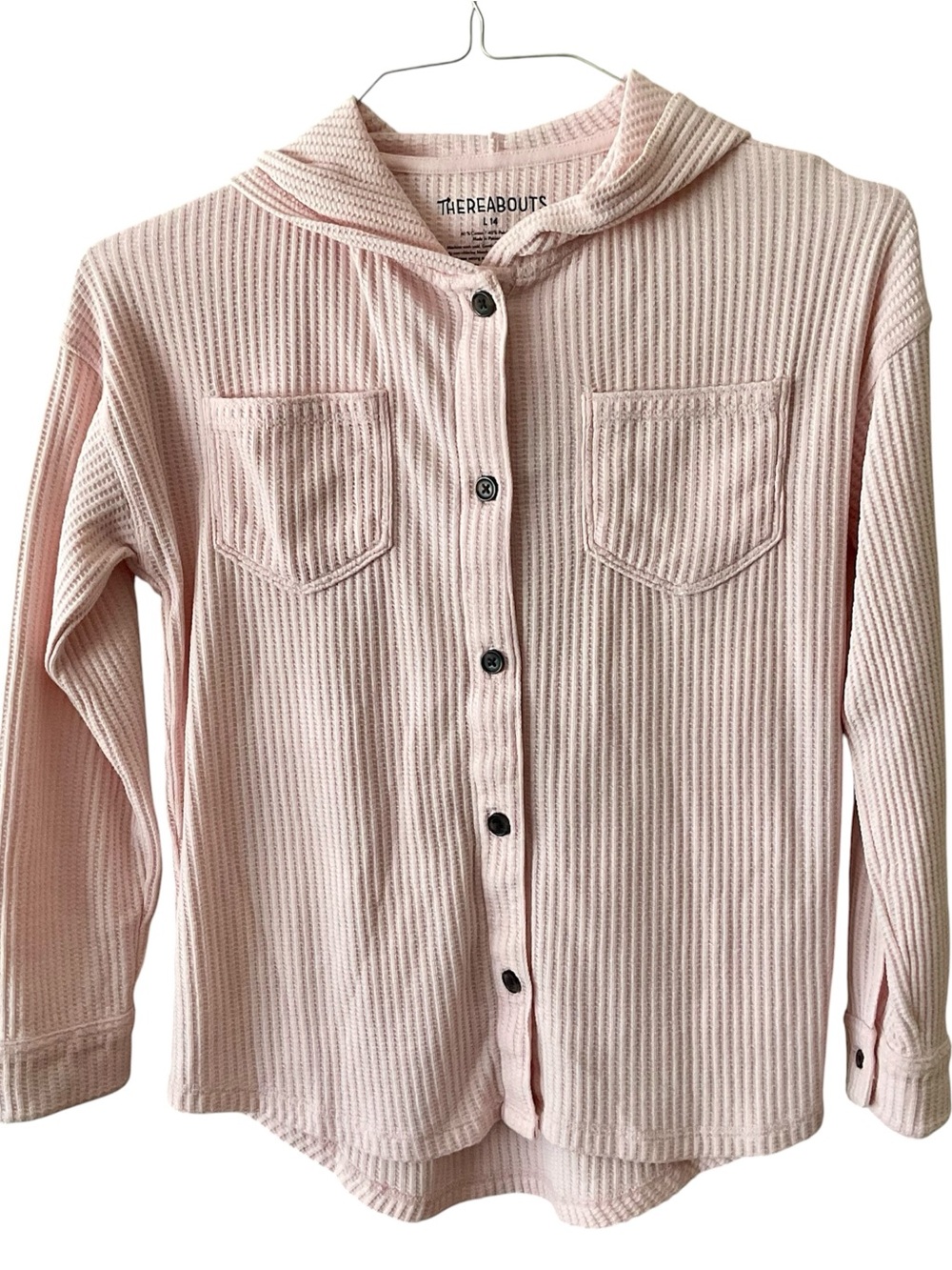 Thereabouts Girls' Light Pink Hooded Waffle Button-Down Shirt